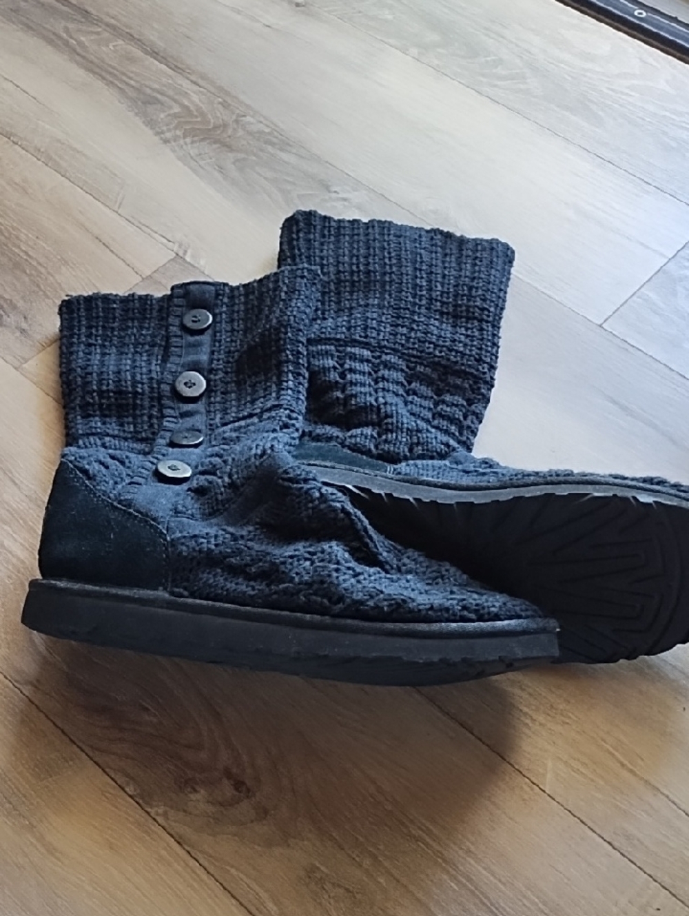 UGG Black Knit Button-Accent Casual Boots